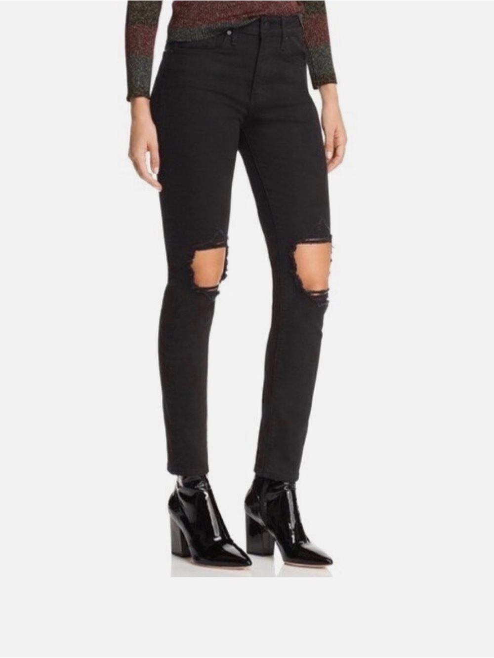 Black Distressed Knee Levi High Rise 721 Skinny Jeans - Women